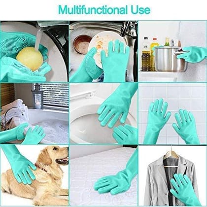 Vessel Crew Magic Silicone Scrubbing Gloves, Scrub Cleaning Gloves with Scrubber for Dishwashing and Pet Grooming, Latex Free (Multi Color, 1 Pair)