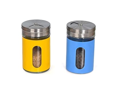 Vessel Crew Set of 2 Pcs Salt and Pepper Glass Container Jar Use for Dining Table,at Home, Hotel, Restaurant(Multicolored)