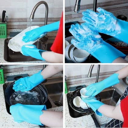 Vessel Crew Magic Latex-Free Silicone Scrubbing Gloves with Scrubber for Dishwashing and Pet Grooming (Medium) -1 Pair