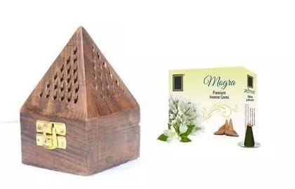 Vessel Crew Wooden Pyramid Incense Box Fragrance Stand Holder Agarbatti Dhoop and Incense Cones Dhoop for Pooja I Dry Dhoop Cones mogra Fragrance
