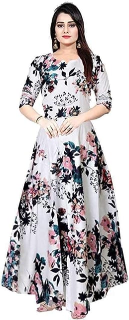 Creative Digital Women Printed Gown Tabby Silk Maxi Long Gown (S) White :  Amazon.in: Fashion