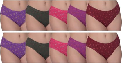 Be PerfectDaily Use Inner Wear Solid Printed Cotton Plain Panties/Panty Brief for Women & Girls (Pack of 10) Multicolor