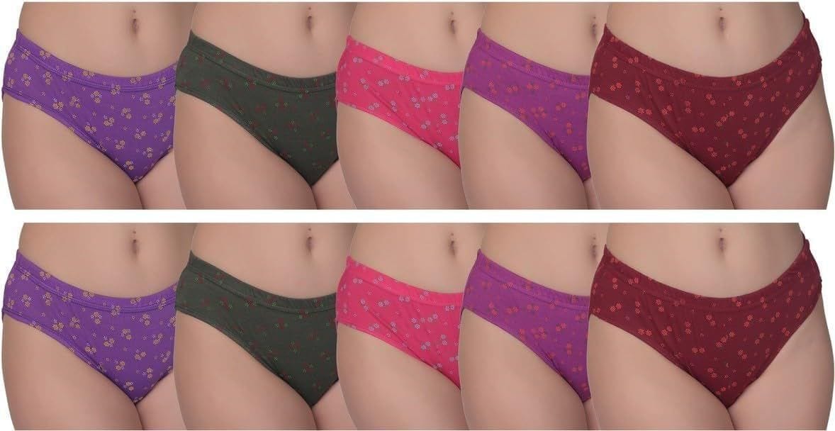 Be PerfectDaily Use Inner Wear Solid Printed Cotton Plain Panties/Panty Brief for Women & Girls (Pack of 10) Multicolor