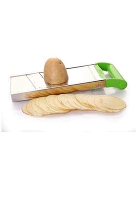 KAVISON Potato Slicer for Chips Vegetable & Fruit Cutter Slicer with 2 in 1 Blade Green Colour - Pack of (1)
