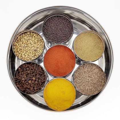 KAVISON Stainless Steel Masala Dabba Spice Box with Transparent lid with 7 small Containers