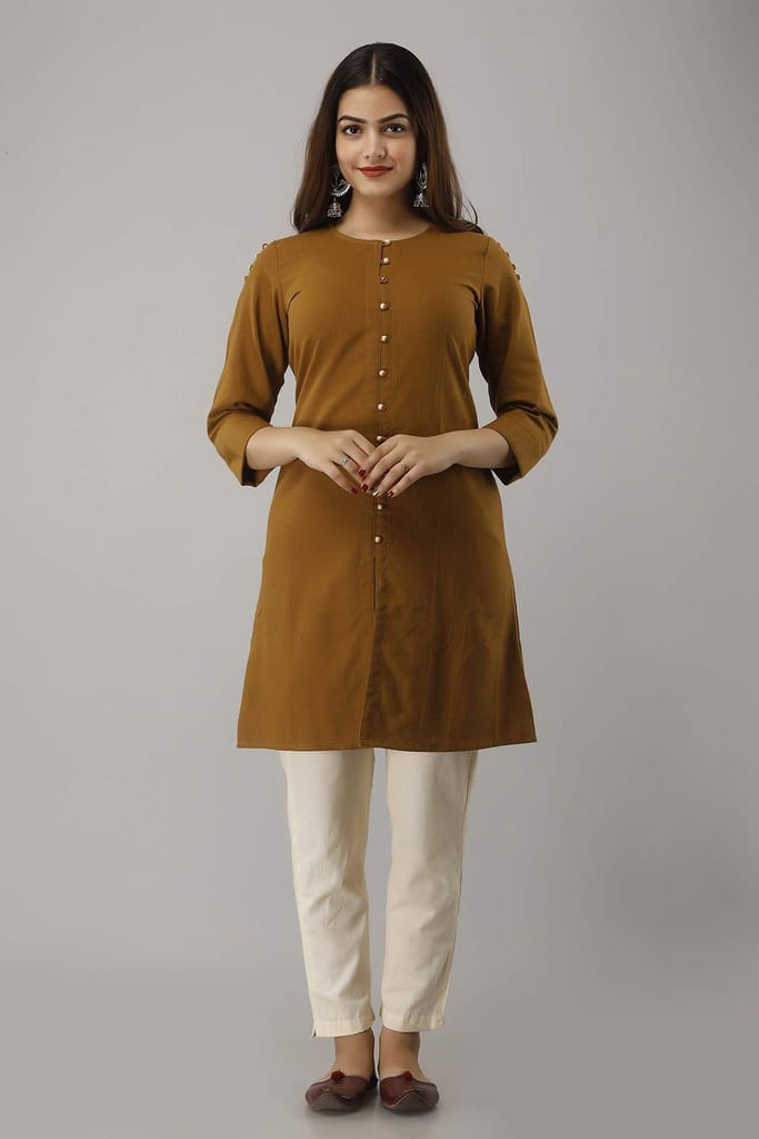 JAIPURETHNICWEAVES Women's Cotton Slub Solid Straight Tunic Kurti