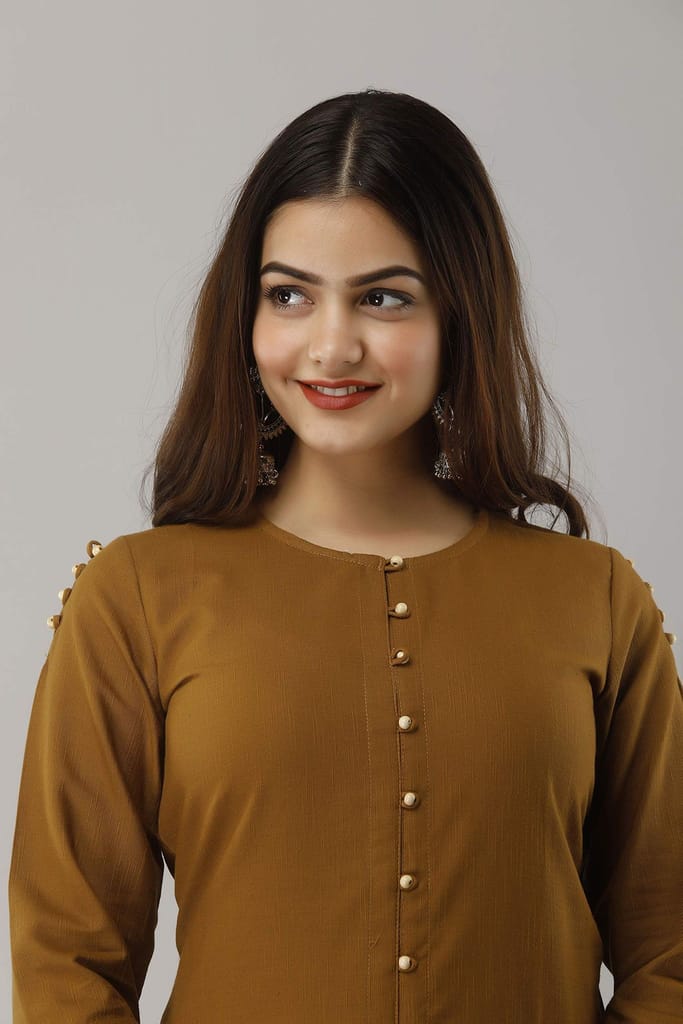 JAIPURETHNICWEAVES Women's Cotton Slub Solid Straight Tunic Kurti