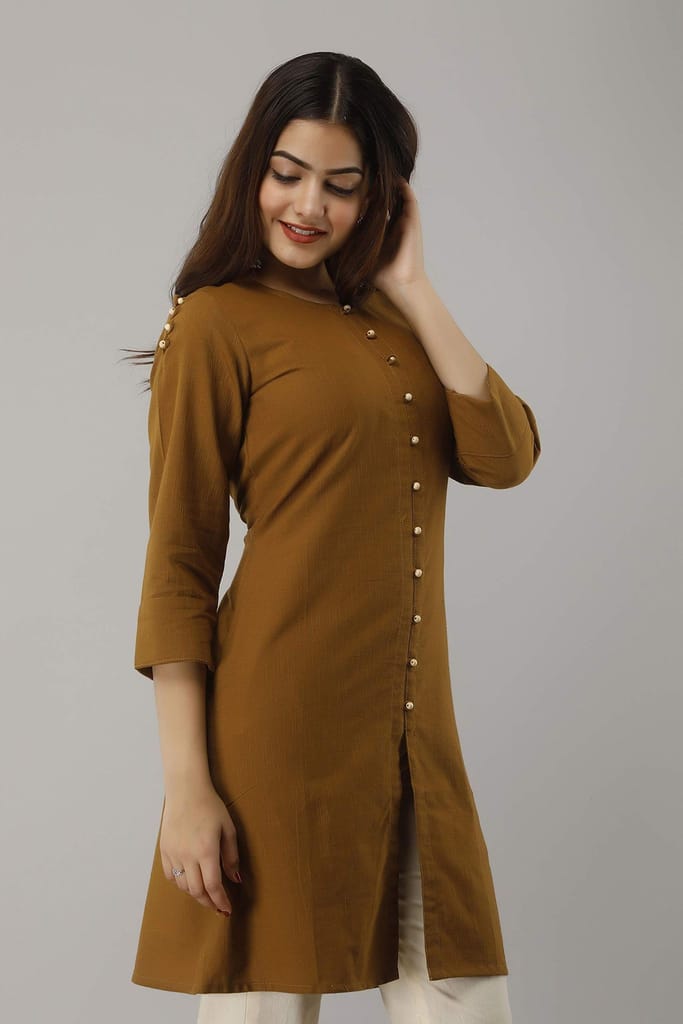 JAIPURETHNICWEAVES Women's Cotton Slub Solid Straight Tunic Kurti