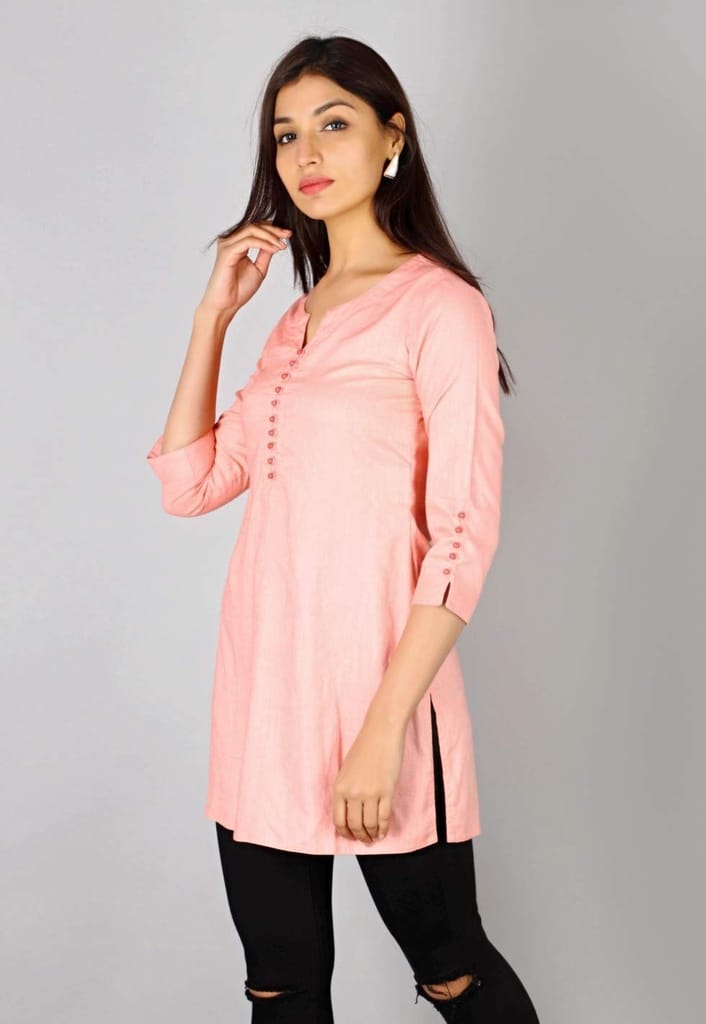 JAIPURETHNICWEAVESWomen's Rayon Slub Solid Straight Tunic Kurti (Peach)