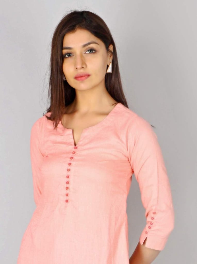 JAIPURETHNICWEAVESWomen's Rayon Slub Solid Straight Tunic Kurti (Peach)
