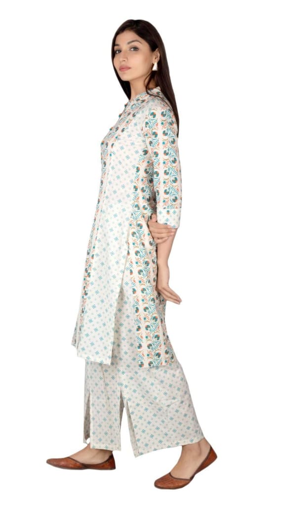JAIPURETHNICWEAVES Women's Cotton Cambric Printed Straight Kurta & Palazzo Set