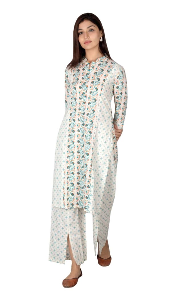 JAIPURETHNICWEAVES Women's Cotton Cambric Printed Straight Kurta & Palazzo Set