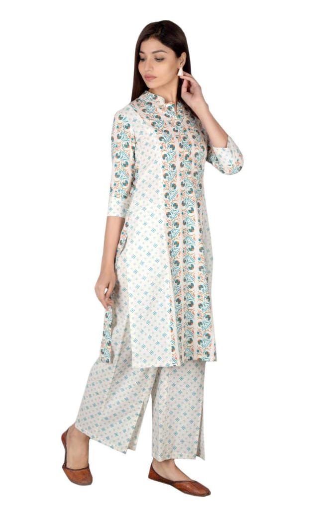 JAIPURETHNICWEAVES Women's Cotton Cambric Printed Straight Kurta & Palazzo Set