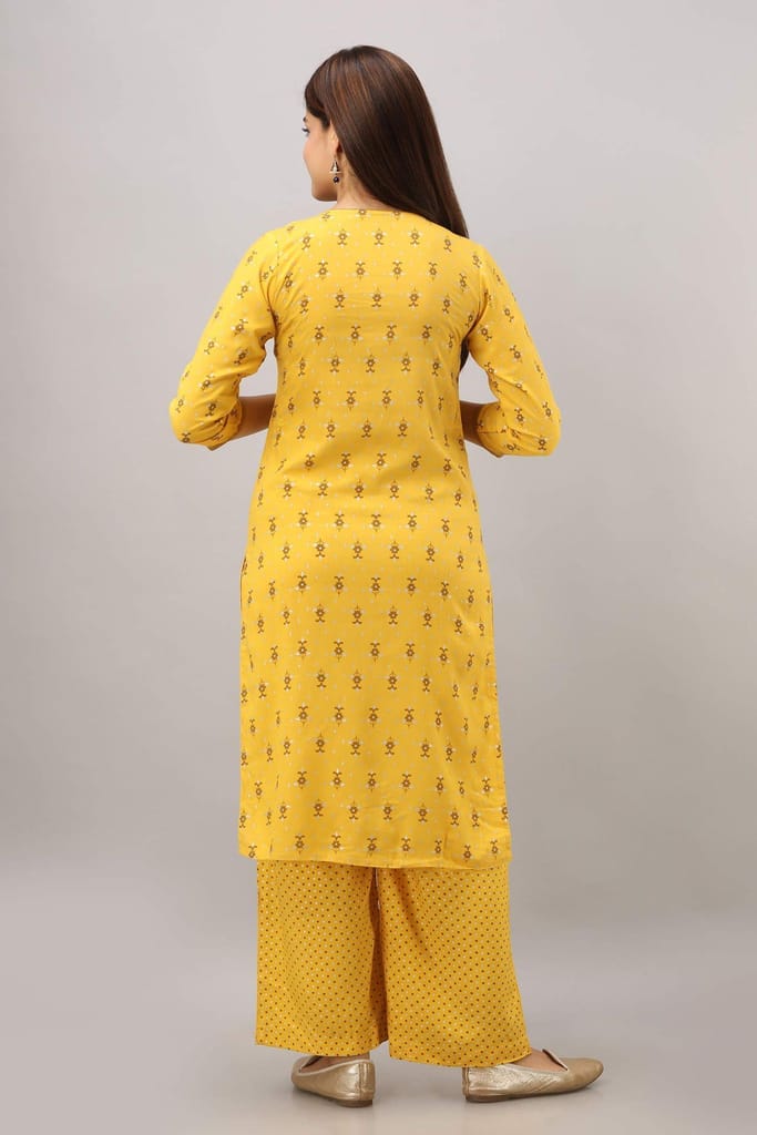 JAIPURETHNICWEAVES Women's Rayon Geometric Printed Straight Kurta (Yellow)