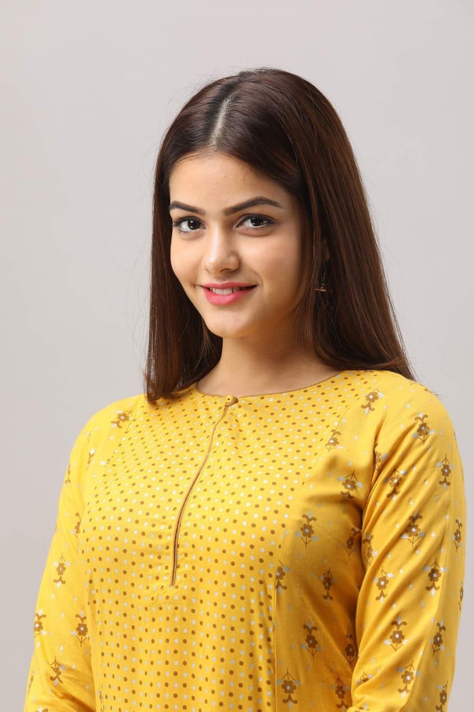 JAIPURETHNICWEAVES Women's Rayon Geometric Printed Straight Kurta (Yellow)