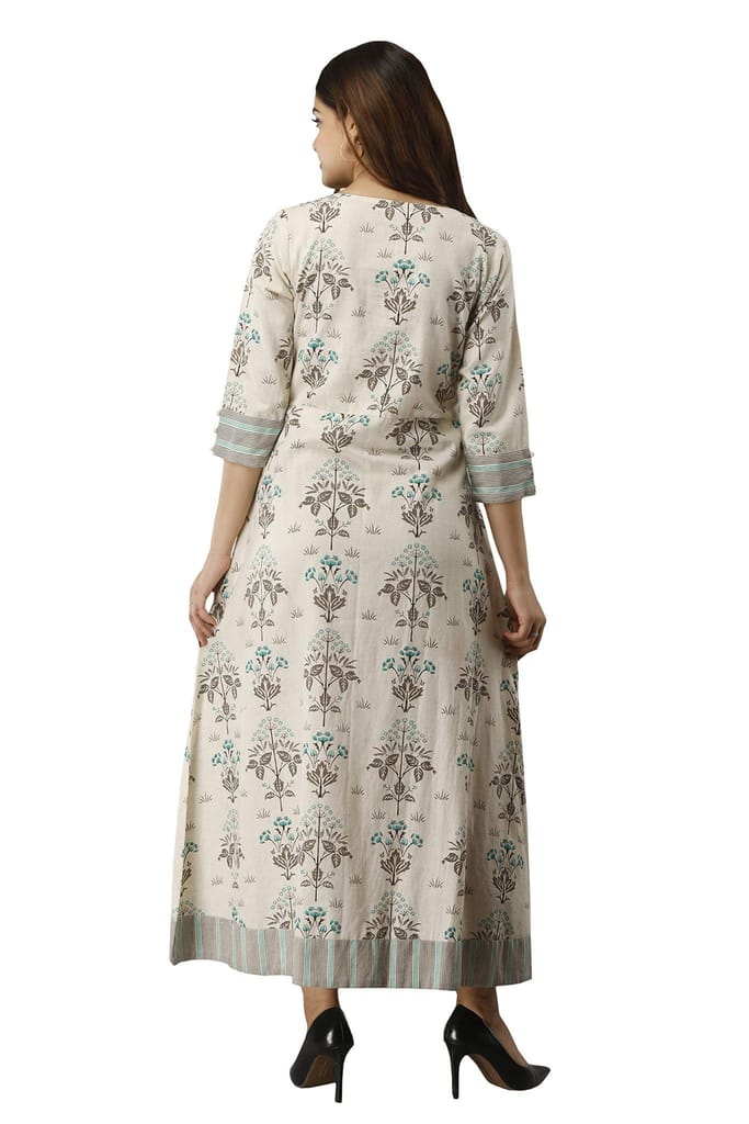 JAIPURETHNICWEAVES Women's Cotton Flax Printed Anarkali Kurta