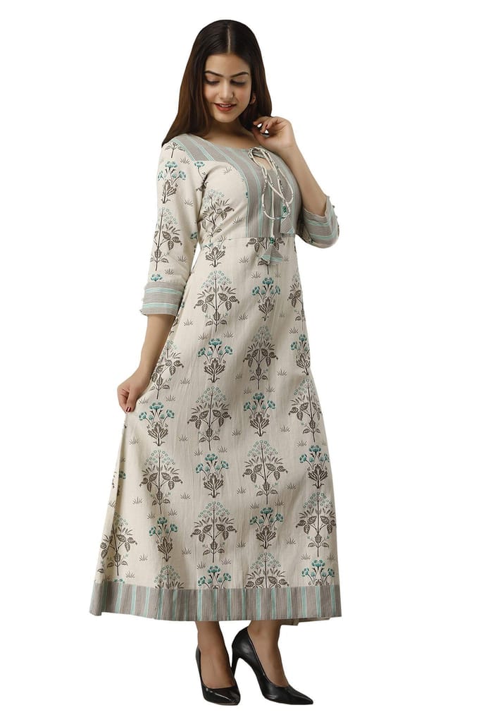 JAIPURETHNICWEAVES Women's Cotton Flax Printed Anarkali Kurta