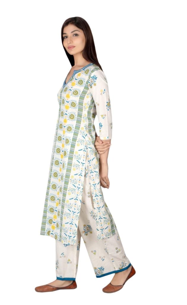 JAIPURETHNICWEAVES Women's Cotton Cambric Floral Printed Straight Kurta & Palazzo Set