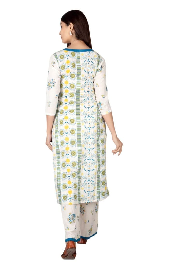 JAIPURETHNICWEAVES Women's Cotton Cambric Floral Printed Straight Kurta & Palazzo Set