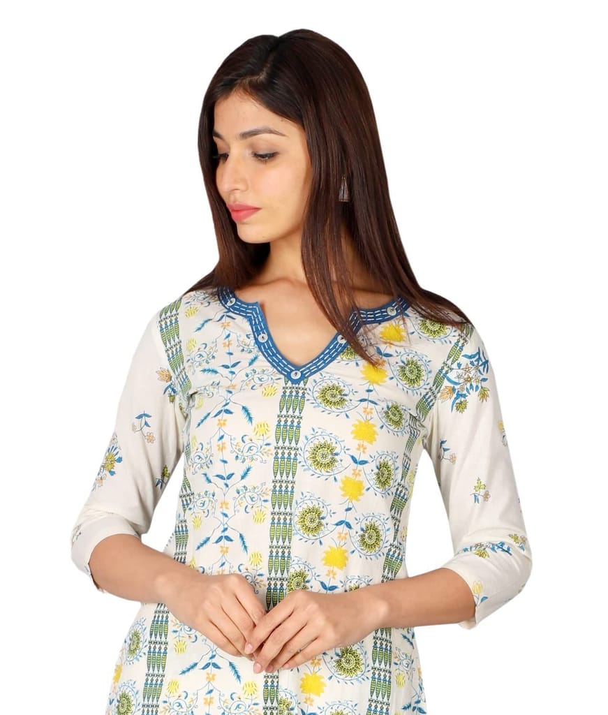 JAIPURETHNICWEAVES Women's Cotton Cambric Floral Printed Straight Kurta & Palazzo Set
