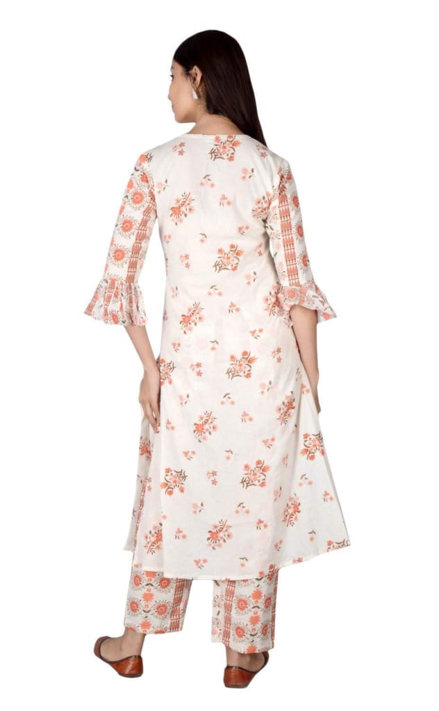 JAIPURETHNICWEAVES Women's Cotton Cambric Floral Printed A-Line Kurta & Palazzo Set