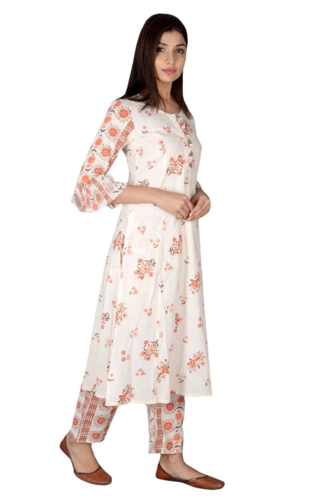 JAIPURETHNICWEAVES Women's Cotton Cambric Floral Printed A-Line Kurta & Palazzo Set