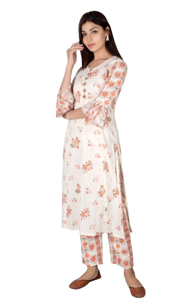JAIPURETHNICWEAVES Women's Cotton Cambric Floral Printed A-Line Kurta & Palazzo Set