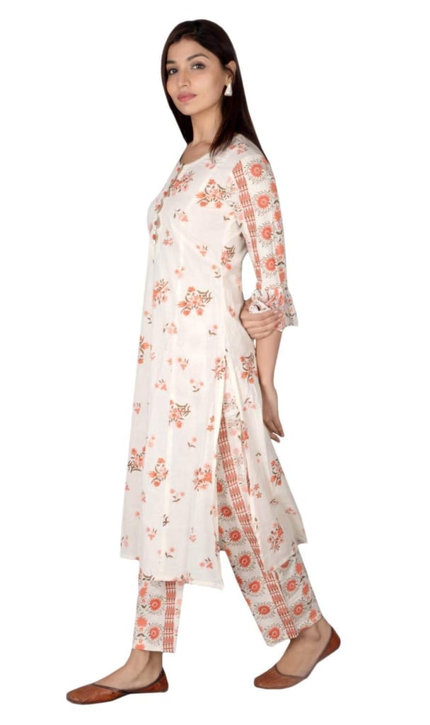 JAIPURETHNICWEAVES Women's Cotton Cambric Floral Printed A-Line Kurta & Palazzo Set
