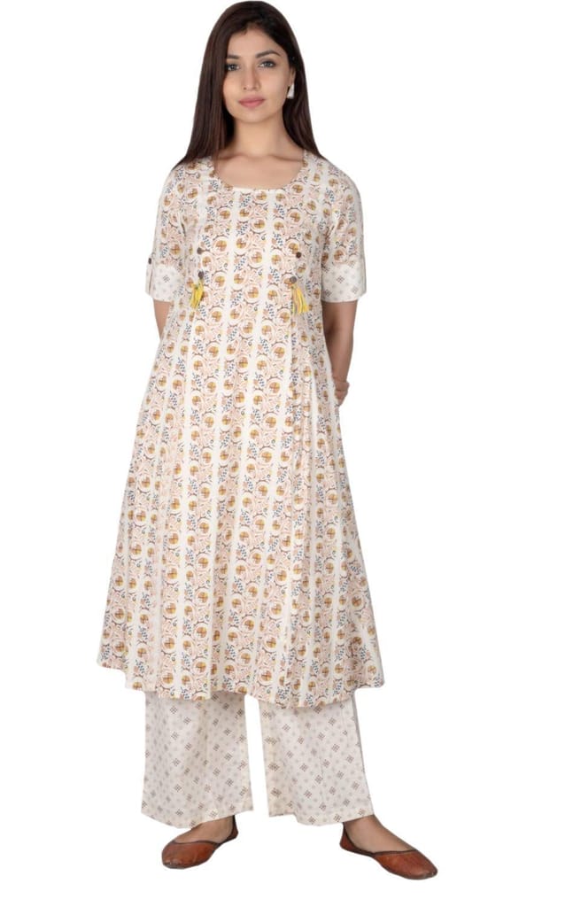 JAIPURETHNICWEAVES Women's Cotton Cambric Printed Anarkali Kurta & Palazzo Set