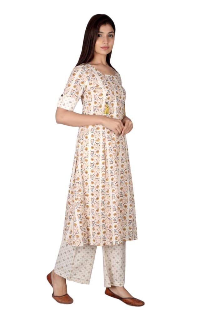 JAIPURETHNICWEAVES Women's Cotton Cambric Printed Anarkali Kurta & Palazzo Set
