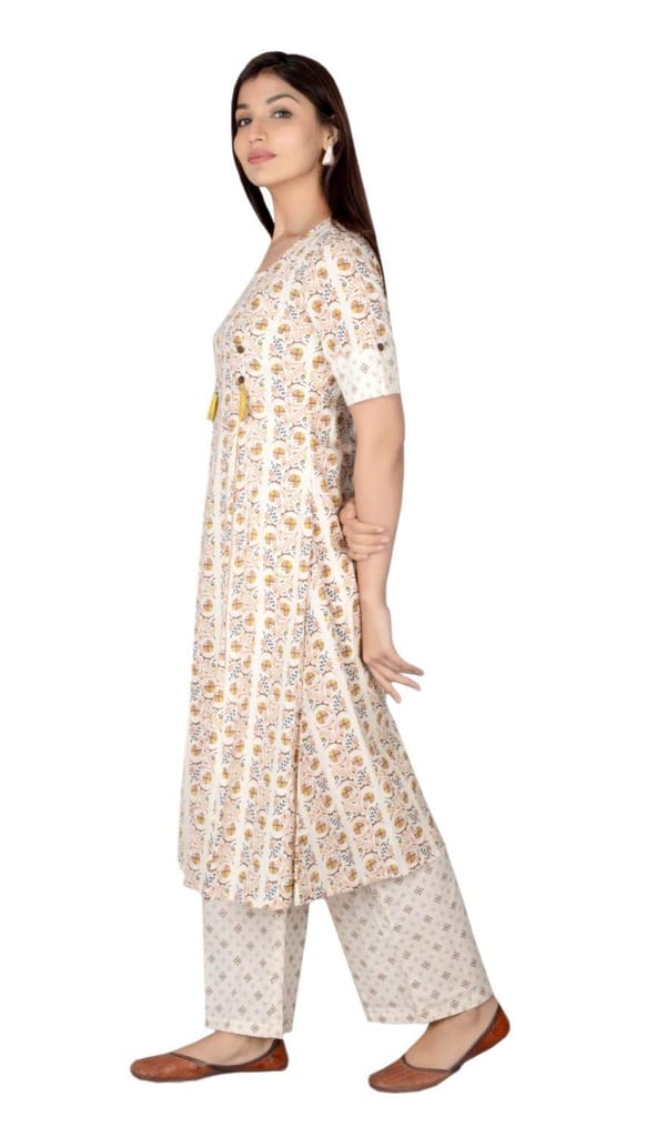 JAIPURETHNICWEAVES Women's Cotton Cambric Printed Anarkali Kurta & Palazzo Set