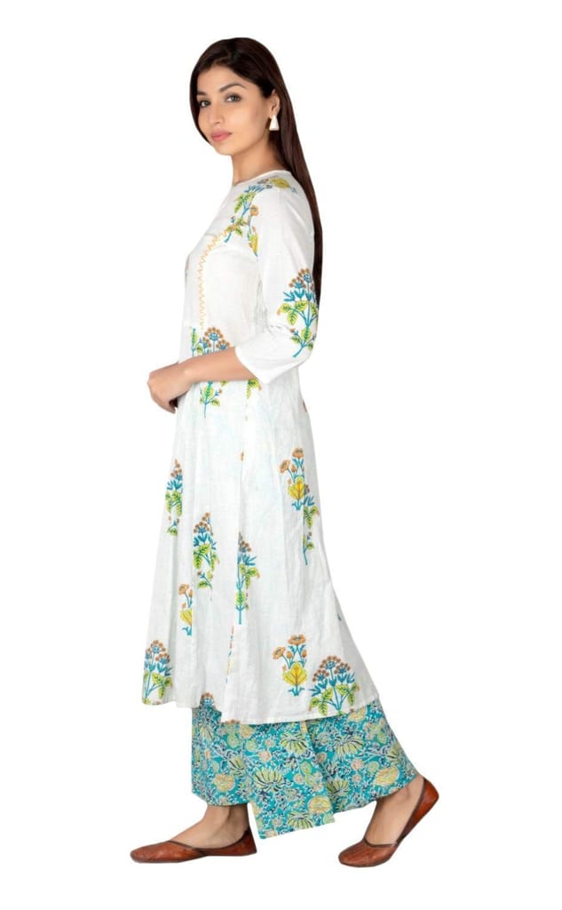 JAIPURETHNICWEAVES Women's Cotton Cambric Floral Printed Anarkali Kurta & Palazzo Set