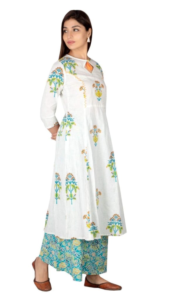 JAIPURETHNICWEAVES Women's Cotton Cambric Floral Printed Anarkali Kurta & Palazzo Set