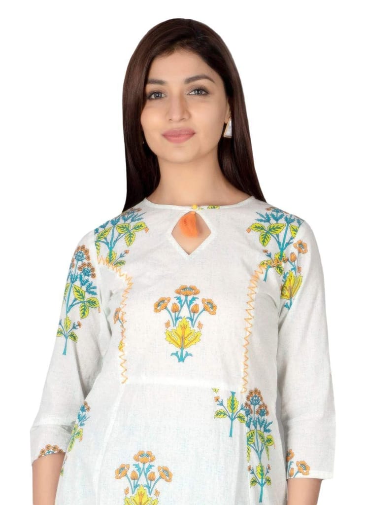 JAIPURETHNICWEAVES Women's Cotton Cambric Floral Printed Anarkali Kurta & Palazzo Set
