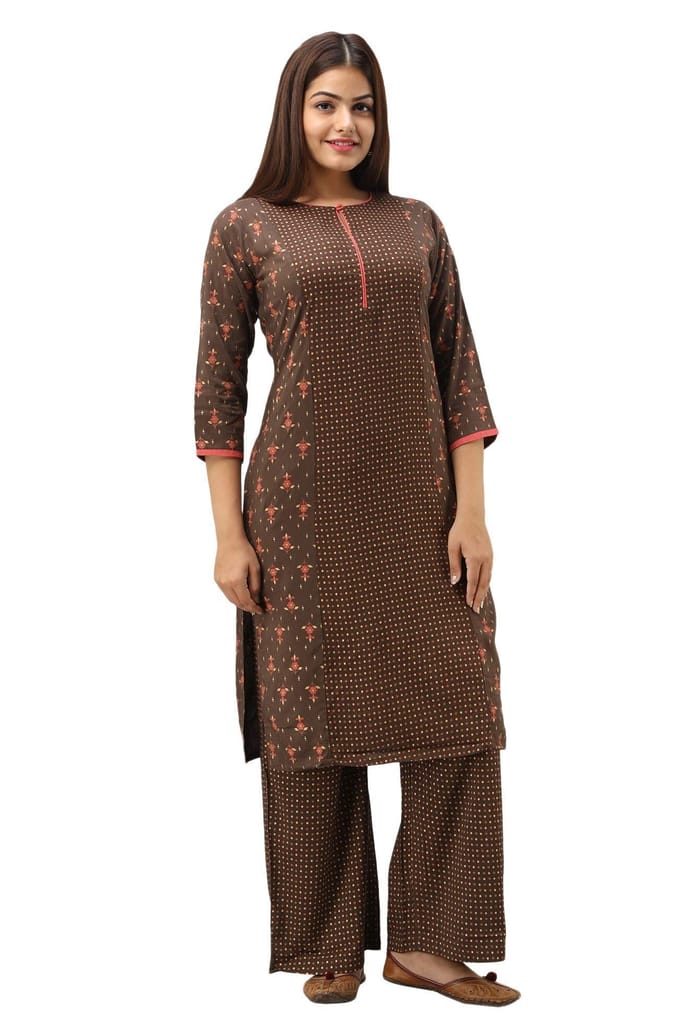 JAIPURETHNICWEAVES Women's Rayon Geometric Printed Straight Kurta & Palazzo Set