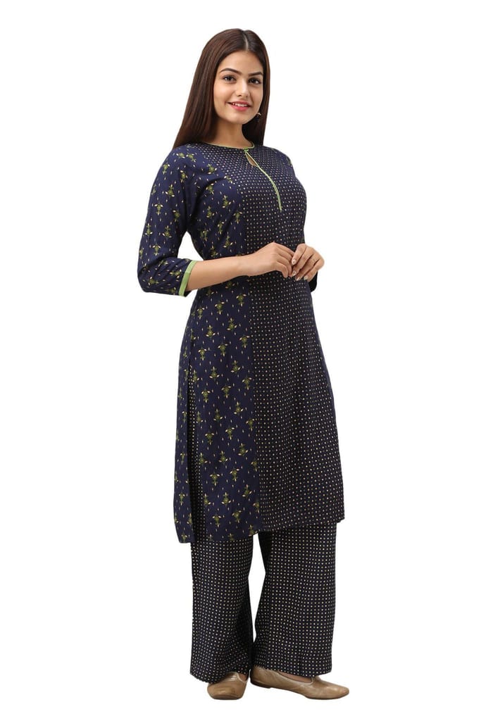JAIPURETHNICWEAVES Women's Rayon Geometric Printed Straight Kurta & Palazzo Set