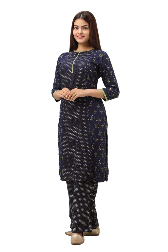 JAIPURETHNICWEAVES Women's Rayon Geometric Printed Straight Kurta & Palazzo Set