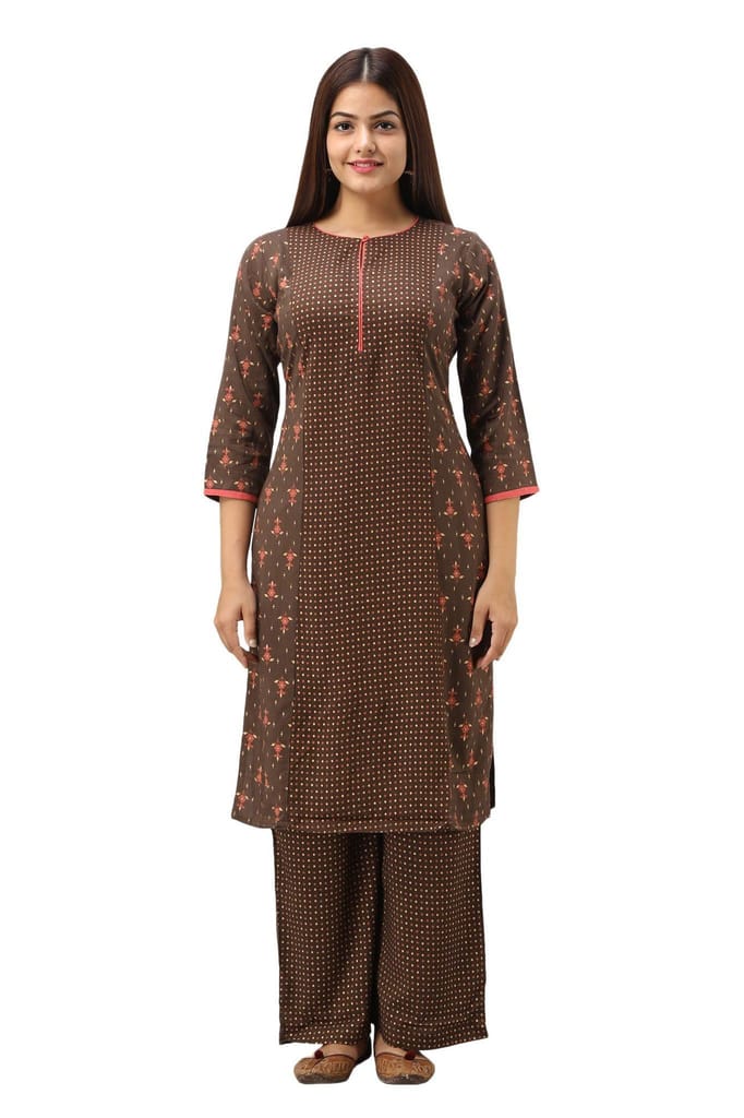 JAIPURETHNICWEAVES Women's Rayon Geometric Printed Straight Kurta & Palazzo Set