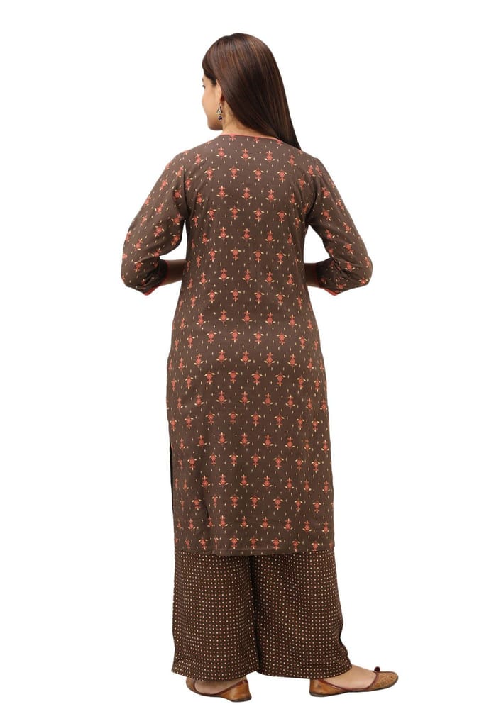 JAIPURETHNICWEAVES Women's Rayon Geometric Printed Straight Kurta & Palazzo Set