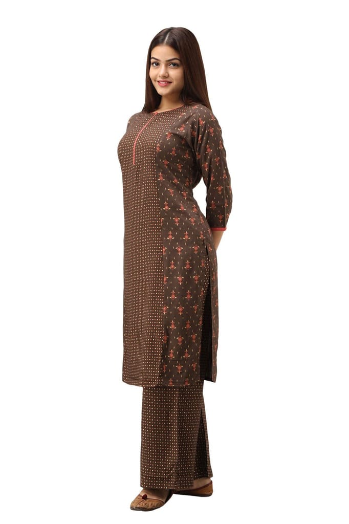 JAIPURETHNICWEAVES Women's Rayon Geometric Printed Straight Kurta & Palazzo Set