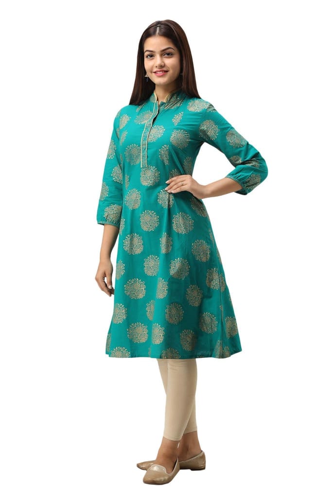 JAIPURETHNICWEAVES Women's Cotton Geometric Printed A-Line Kurta