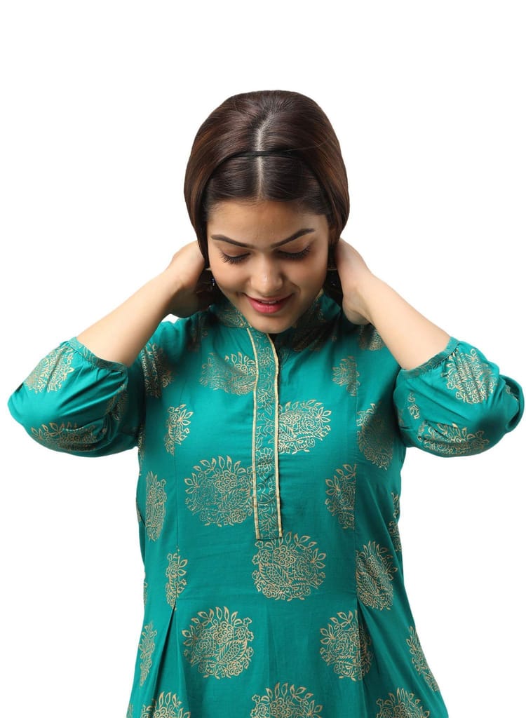 JAIPURETHNICWEAVES Women's Cotton Geometric Printed A-Line Kurta