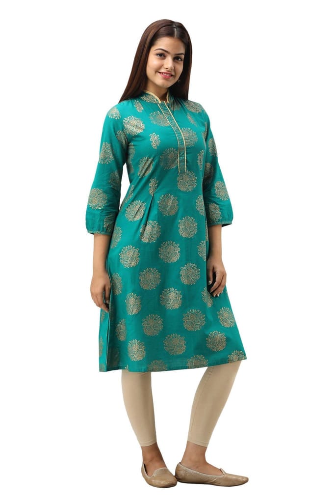 JAIPURETHNICWEAVES Women's Cotton Geometric Printed A-Line Kurta