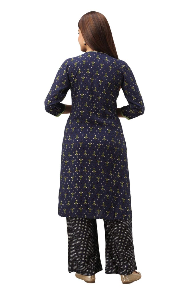 JAIPURETHNICWEAVES Women's Rayon Geometric Printed Straight Kurta & Palazzo Set