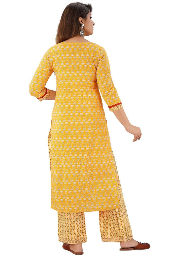 JAIPURETHNICWEAVES Women's Cotton Cambric Buti Printed Straight Kurta Palazzo & Dupatta Set