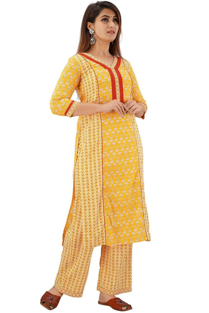 JAIPURETHNICWEAVES Women's Cotton Cambric Buti Printed Straight Kurta Palazzo & Dupatta Set