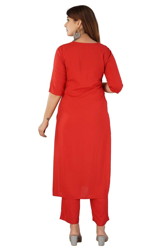 JAIPURETHNICWEAVES Women's Rayon Embroidered Straight Kurta & Palazzo Set