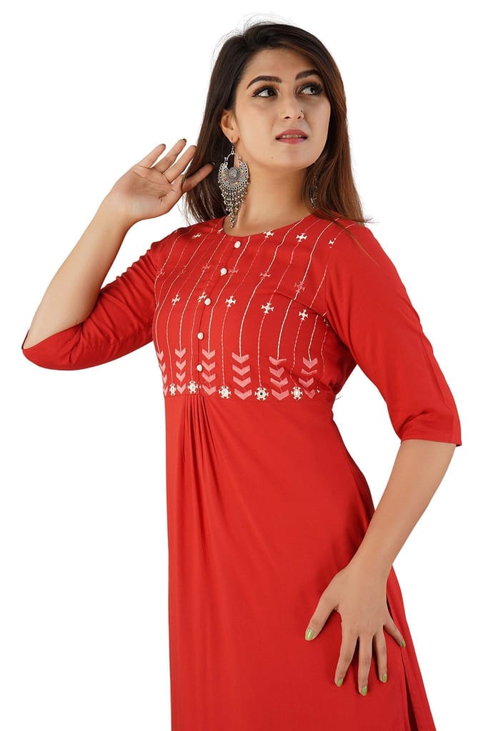 JAIPURETHNICWEAVES Women's Rayon Embroidered Straight Kurta & Palazzo Set