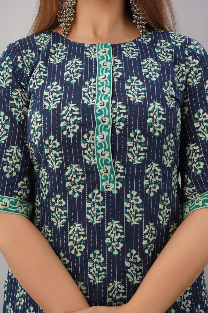 JAIPURETHNICWEAVES Women's Cotton Cambric Floral Printed Straight Kurta Palazzo & Dupatta Set