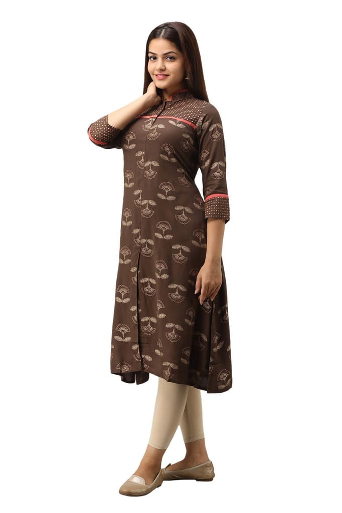JAIPURETHNICWEAVES Women's Rayon Floral Printed A-Line Kurta